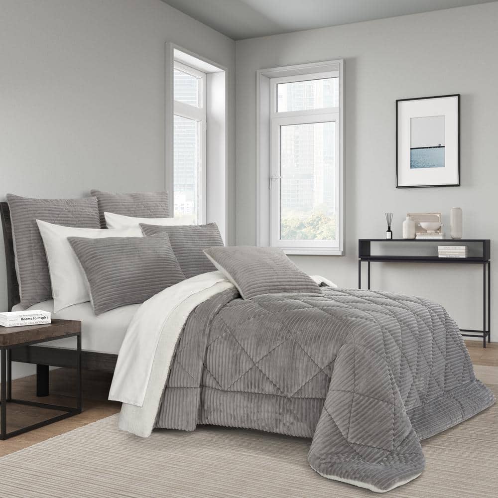 Emmett Light Grey Polyester King/Cal King 3-Piece Comforter Set