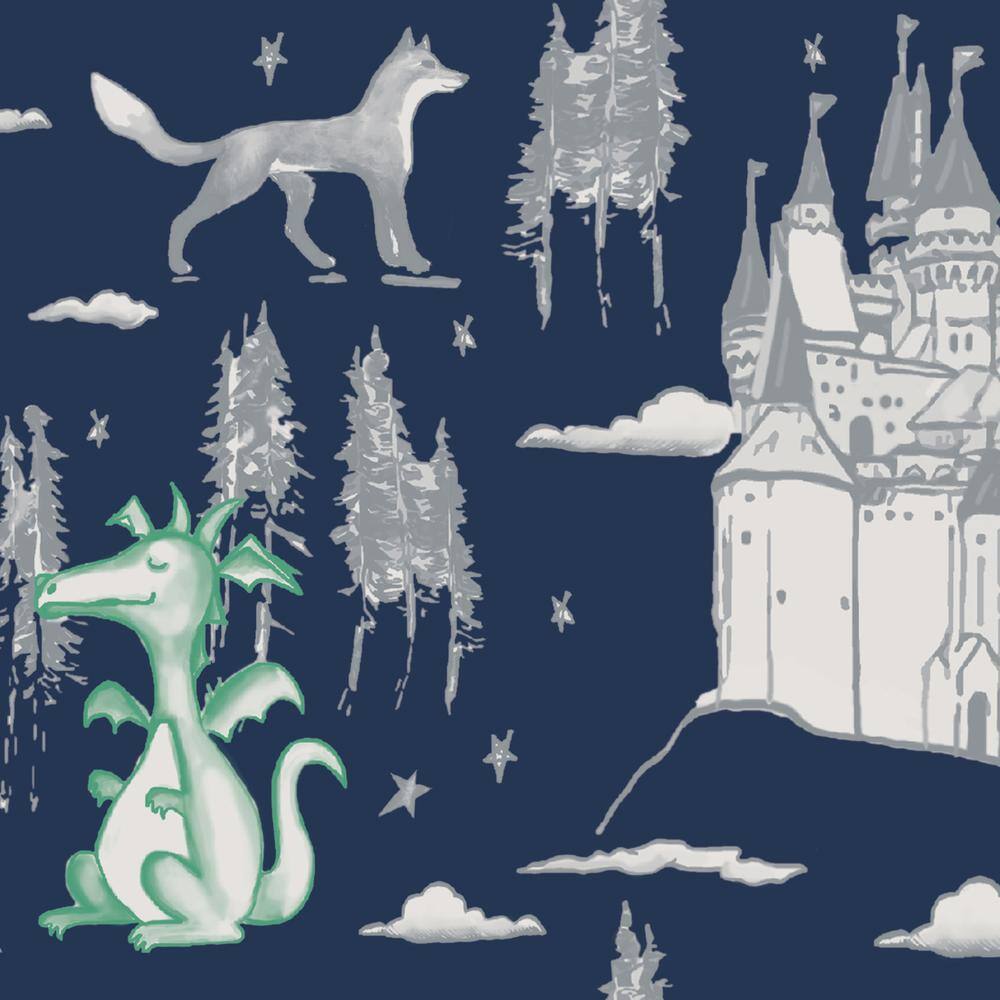 Tempaper Medieval Toile Navy & Green Wallpaper Border TK616 The Home