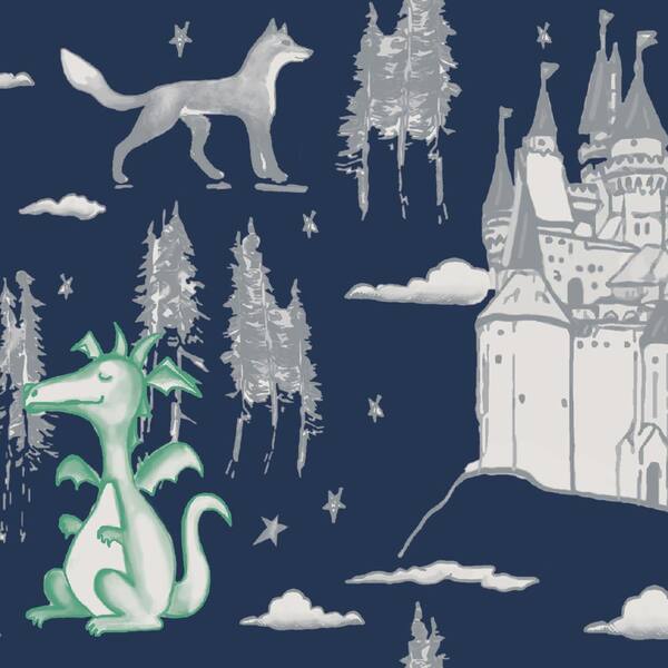 Tempaper Medieval Toile Navy & Green Wallpaper Border