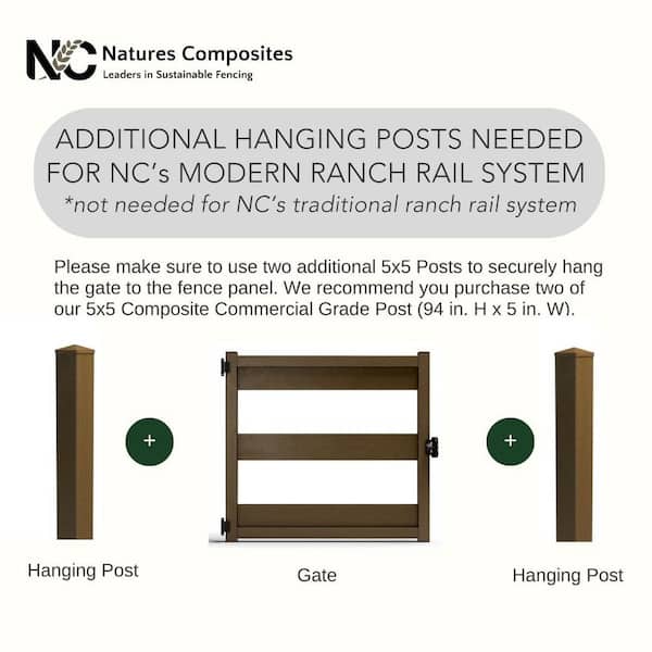 Natures Composites Composite Modern 3-Board Ranch Rail (3.5 ft. H x 4 ft. W) Rosewood (Brown) Fence Gate