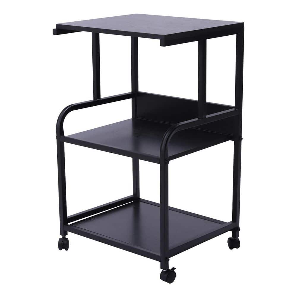 YIYIBYUS 3Shelf Steel 4Wheeled Rolling Cart Printer Stand in Black