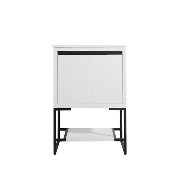 FORCLOVER 24 in. W x 18-5/16 in. D x 35-1/16 in. H Bath Vanity in White Straight Grain with White Ceramics Top