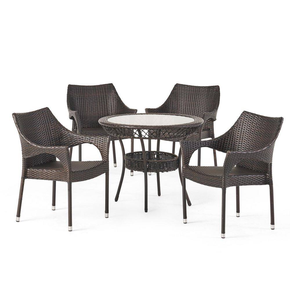 Noble House Mirage Multi-Brown 5-Piece Faux Rattan Patio Outdoor Bistro ...