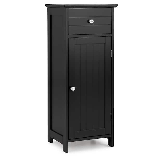 Costway 14 in. W x 12 in. D x 34.5 in. H Black MDF Freestanding Linen Cabinet with Adjustable Shelves