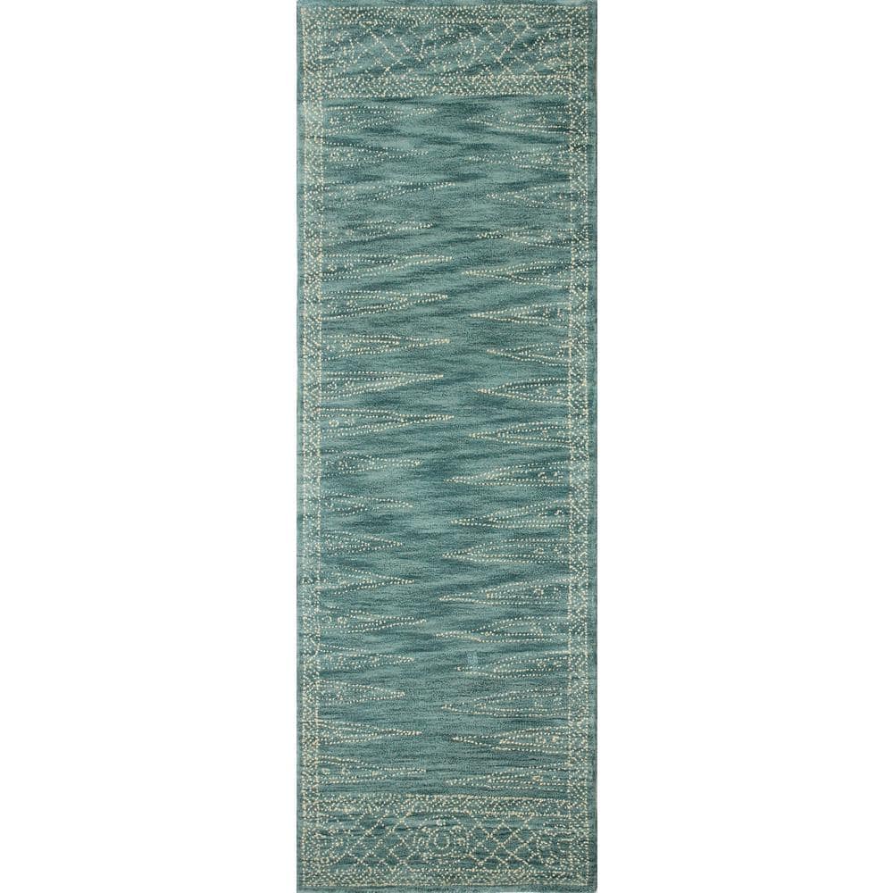 Venezia Teal 3 ft. x 8 ft. (26 x 8) Geometric Transitional Runner