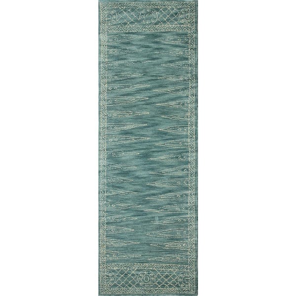 BASHIAN Venezia Teal 3 ft. x 8 ft. (2'6" x 8') Geometric Transitional Runner