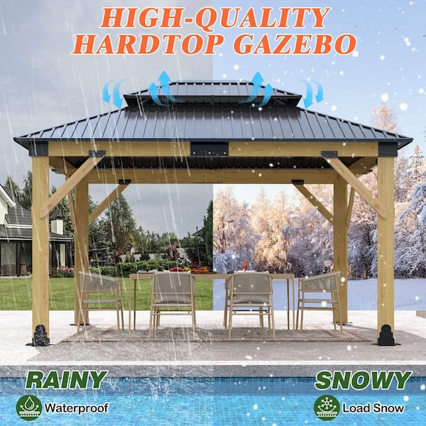 COVERONICS 11 ft. x 13 ft. Outdoor Wooden Gazebo-Patio Galvanized