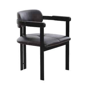 Brown and Black Leather Wooden Frame Dining Chair