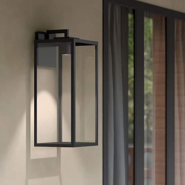 Branner 30 in. 1-Light Textured Black Traditional Outdoor Hardwired Wall Lantern Sconce with No Bulbs Included (1-Pack)
