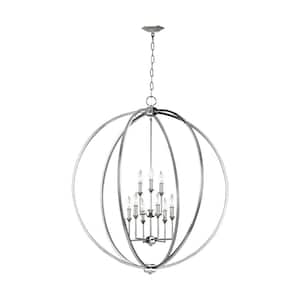 Corinne 9-Light Polished Nickel Modern Transitional Cage Hanging Globe Candlestick Chandelier