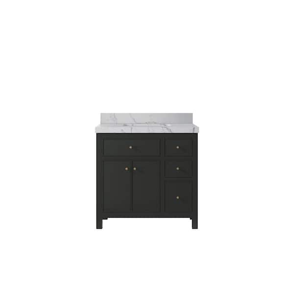 Willow Collections Sonoma 36 in. Single Sink Freestanding Black Top Bath Vanity with Venatino Quartz Top Unassembled