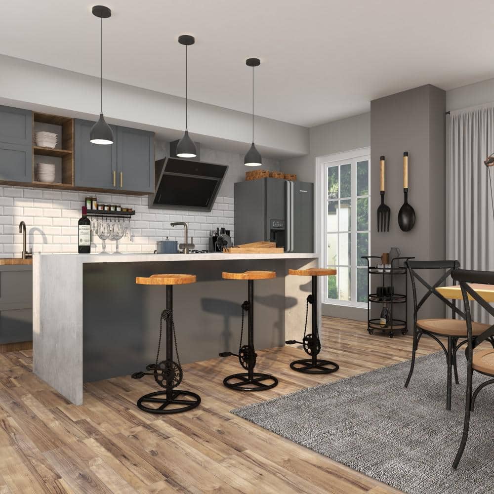 Adjustable Industrial Pedal-Inspired Metal Bar Stool, Brown