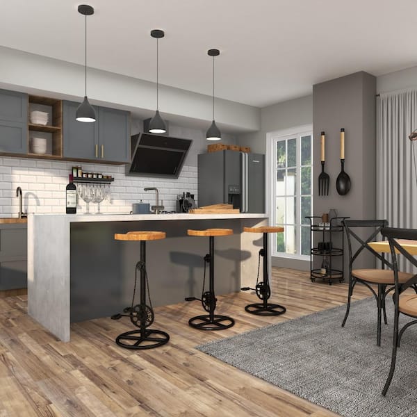 32 in. Brown Metal Bar Stool with Pedals