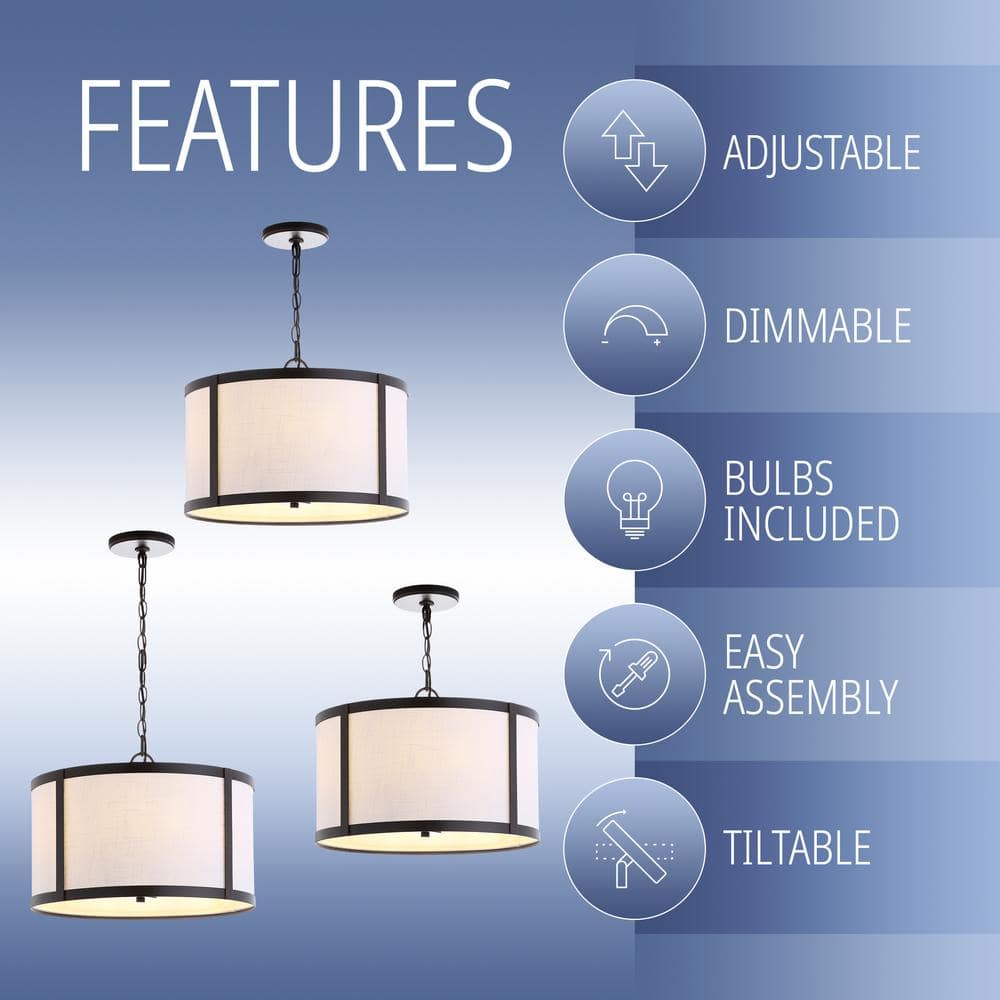 17" Oil Rubbed Bronze and White Drum Pendant Light