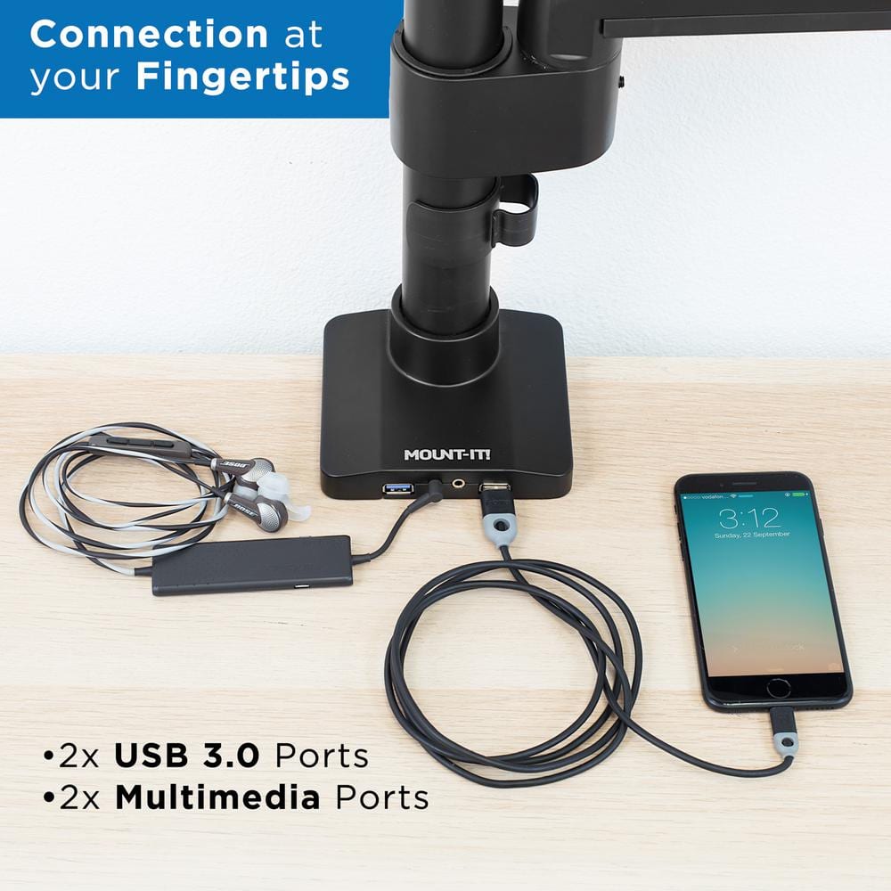 Heavy Duty Adjustable Monitor Desk Mount with USB Ports
