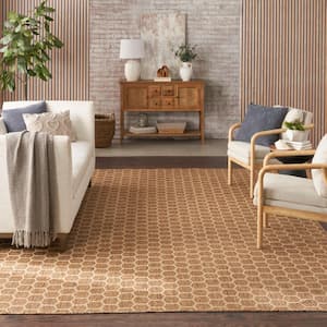 Reversible Indoor Outdoor Natural 8 ft. x 10 ft. Honeycomb Contemporary Area Rug