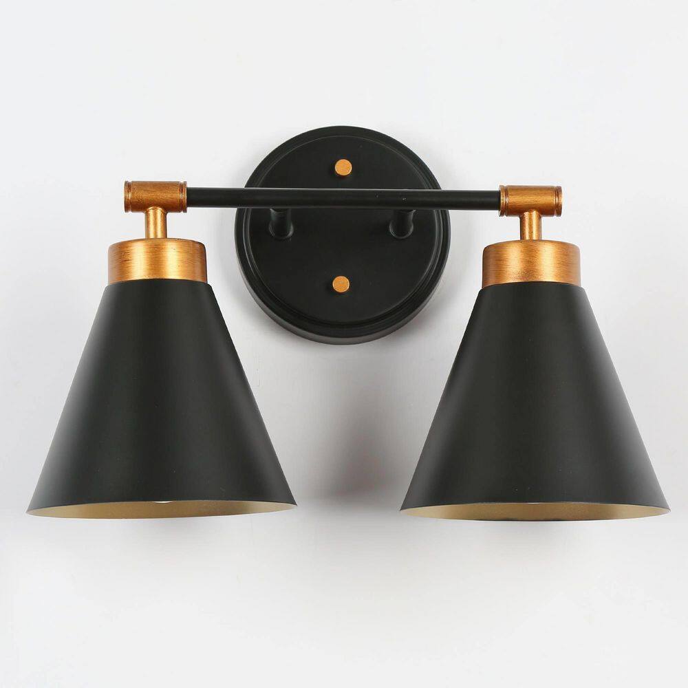 Uolfin 14.2 in. 2Light Black and Antique Gold Vanity Light 628M8FBVRIU51W2 The Home Depot