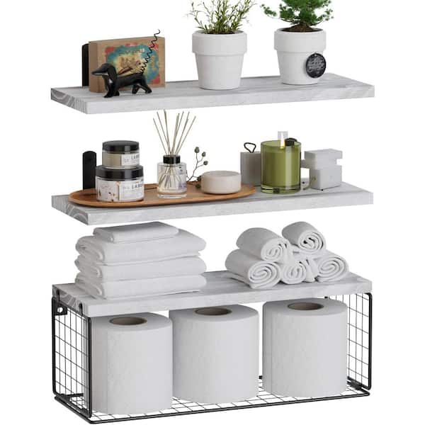 Cubilan 6 in. x 16.5 in. x 5.5 in. White Wash Wood Decorative Wall Shelves with Brackets