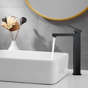 Single Hole Single Handle Tall Bathroom Vessel Sink Faucet Square Bathroom Faucet in Matte Black