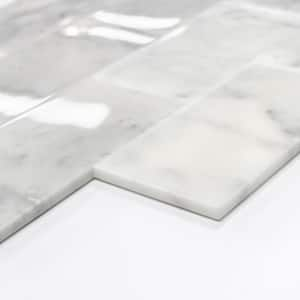 Subway Carrara White 6 in. x 3 in. Polished Natural Marble Peel and Stick Backsplash Wall Tile 1-Pack