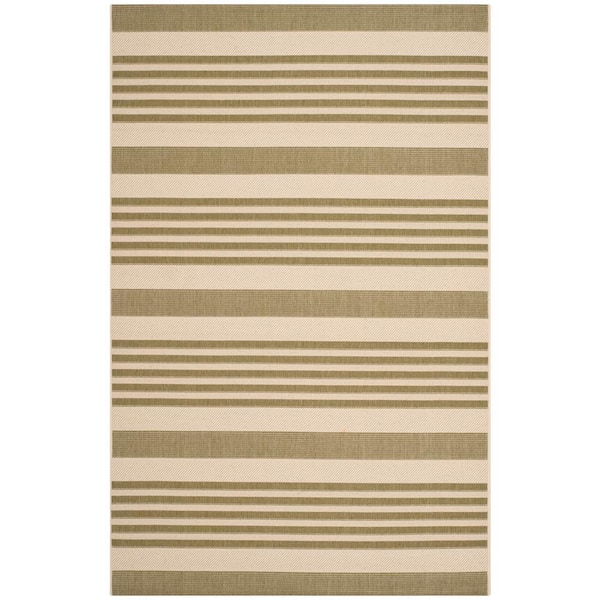 SAFAVIEH Courtyard Green/Beige 5 ft. x 8 ft. Striped Indoor/Outdoor Patio  Area Rug