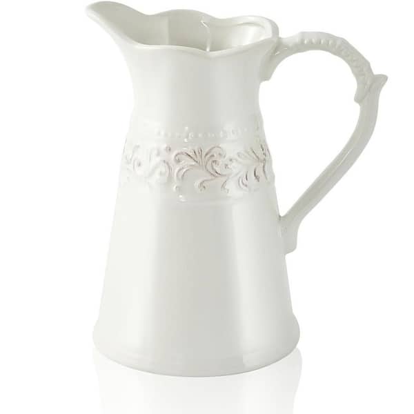 Unbranded 8.5 in. White Ceramic Pitcher Decorative Vase