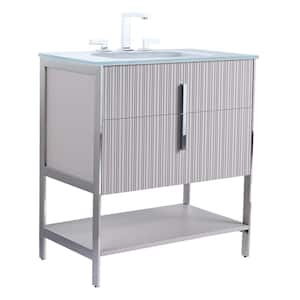 30 in. W x 18 in. D x 33.5 in. H Bath Vanity in Bright Taupe with Glass Vanity Top in White with Chrome Hardware