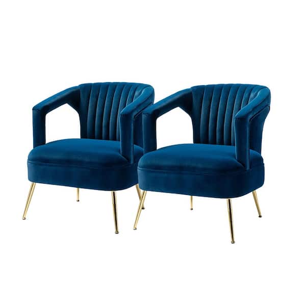 JAYDEN CREATION Almudena Navy Barrel Chair with Metal Legs (Set of 2)