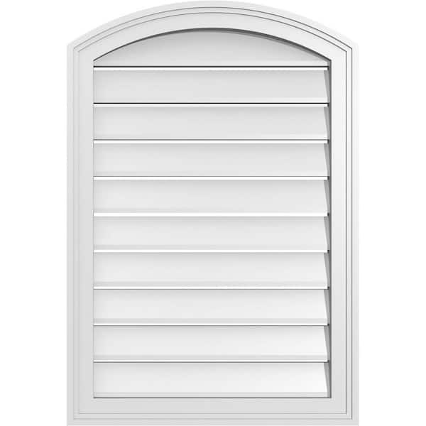 Ekena Millwork 22 in. x 30 in. Arch Top Surface Mount PVC Gable Vent: Decorative with Brickmould Frame