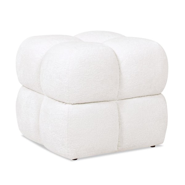 Pixel 21 in. Oversized Square Tufted Pouf Ottoman in Almond White Chenille