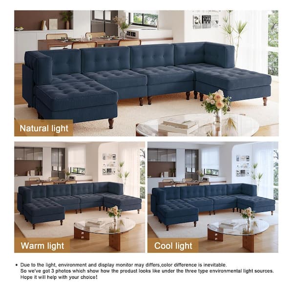 Uixe 130.8 in. Square Arm 6-piece Corduroy U-Shaped Sectional Sofa
