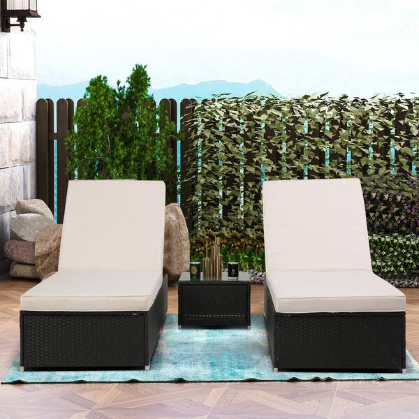 rattan sun lounger with table