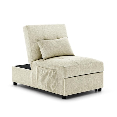 Convertible 72 x 26 in. Beige Polyester Upholstery Twin Size Sofa Bed Ottoman