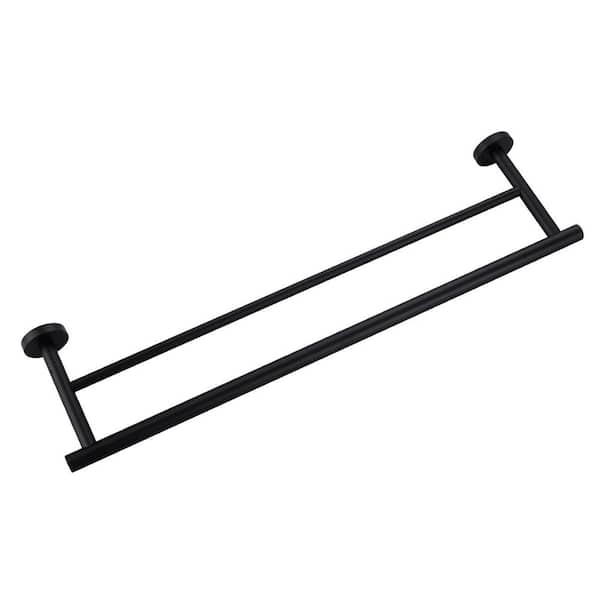Thicken SUS 304 Stainless Steel Double Round Bar 24 in. Wall Mount Towel Bar Bath Hardware Accessory in Matte Black