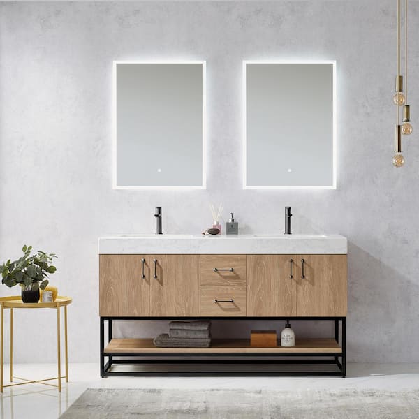 ROSWELL Alistair 60 in. W x 22 in. D x 33.9 in. H Bath Vanity in Oak with White Stone Vanity Top with Basin No Side Cabinet