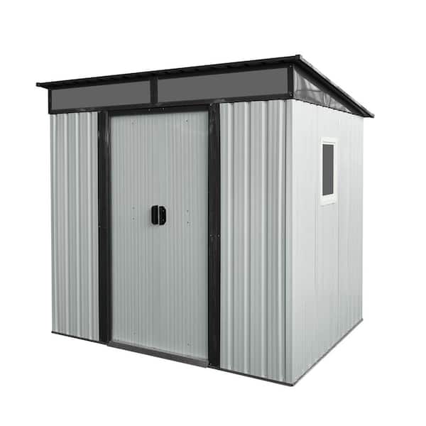 Boosicavelly 6.4 ft. x 5 ft. Outdoor Metal Storage Shed in White and Black with Window and Transparent Plate (32 sq. ft. )