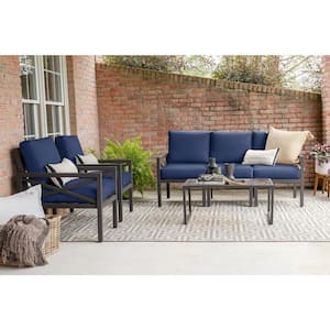Blakely 6-Piece Aluminum Patio Conversation Set with Navy Polyester Cushions