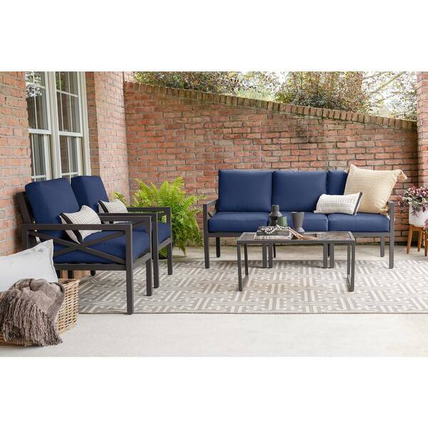 Leisure Made Blakely 6-Piece Aluminum Patio Conversation Set with Navy ...