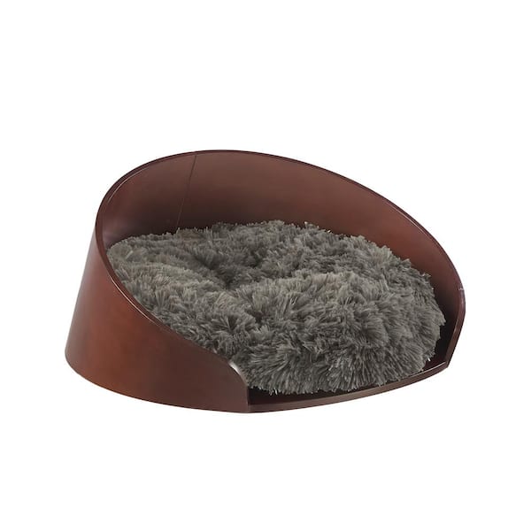 Sam's Pets Kuai Bent Dark Brown Wood Faux Fur Dog Bed Small