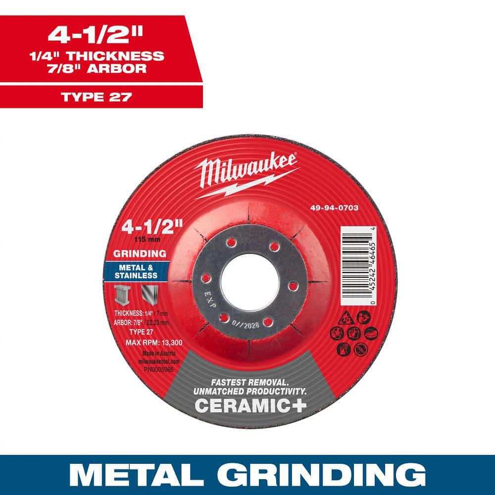 Milwaukee 4-1/2 in. x 1/4 in. x 7/8 in. Ceramic Plus Metal