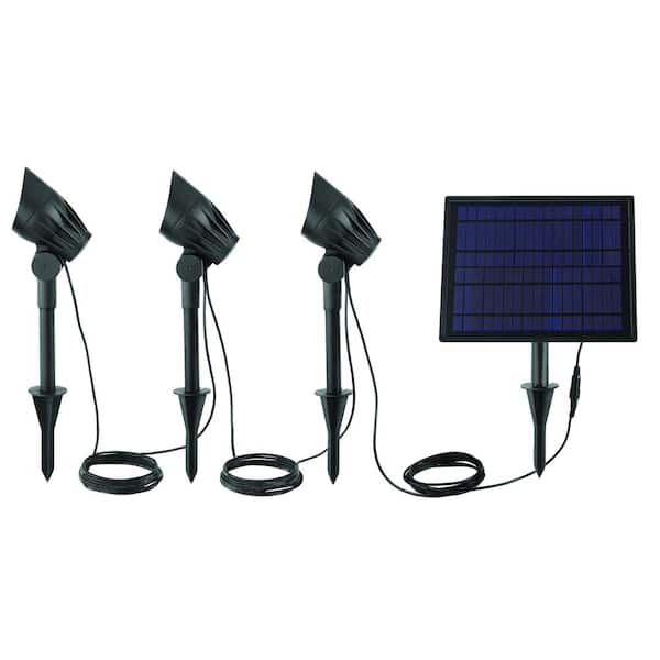 Hampton Bay 75-150 Lumen Black LED High-Low 3-Head Outdoor Solar Metal Spotlight