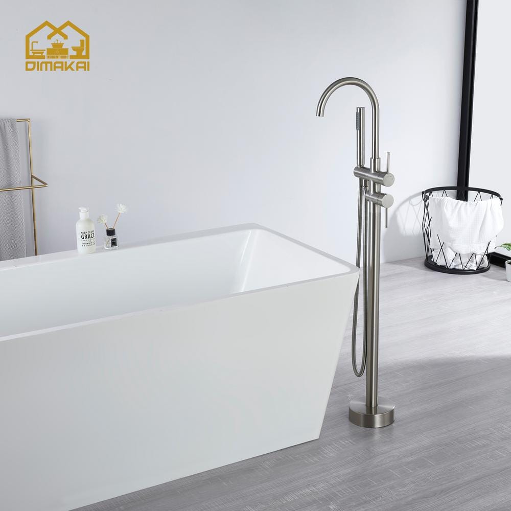 Brushed Nickel Freestanding Tub Filler with Hand Shower