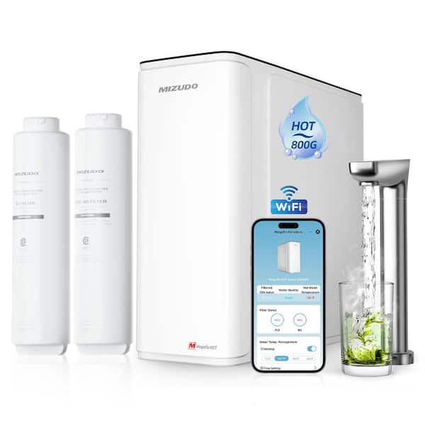 Megaflo HOT WiFi 9-Stage Tankless Reverse Osmosis System, 800 GPD Under Sink RO Filter, Hot Water Dispenser with Faucet