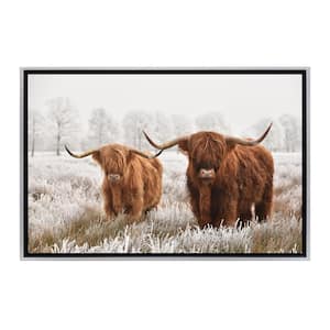 Highland Cattle Framed Canvas Wall Art - 18 in. x 12 in. Size, by Kelly Merkur 1 -piece Champagne Frame