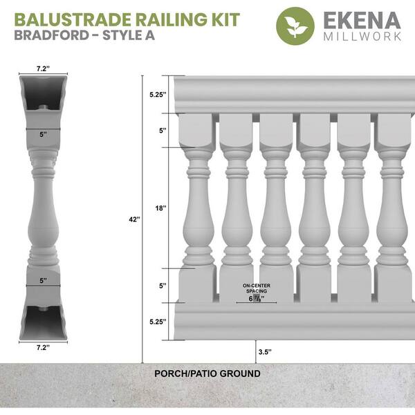 Ekena Millwork Fiberthane Bradford Balustrade 48 in. L x 38 in. H Fiberglass Railing Kit
