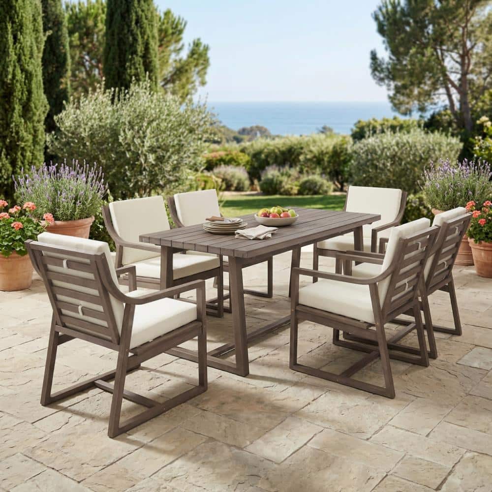 7-Piece Gray Outdoor Dining Set with Beige Cushions for Patio, Backyard price history on PriceWatchPro