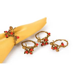 Gold Holly Berry Holiday Painted Brass Metal with Resin Berry Napkin Rings (Set of 4)