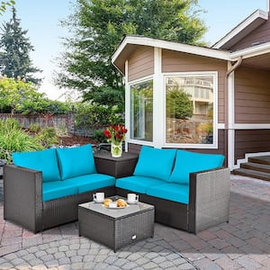 8-Piece Outdoor Patio Wicker Furniture Set Cushion Loveseat Storage Table Turquoise