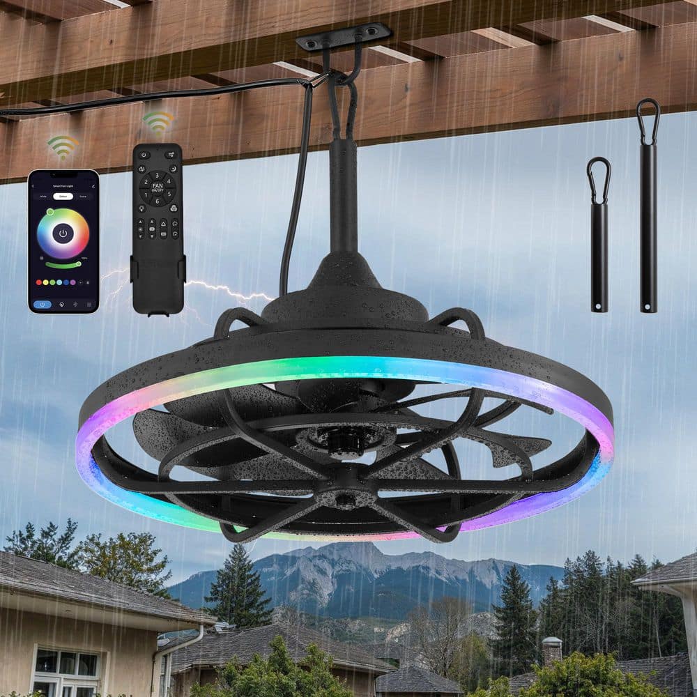 20 in. Outdoor RGB Waterproof Black Dimmable Plug in Downrod Mount Ceiling Fans with Light, Remote&APP Control for Patio price history on PriceWatchPro