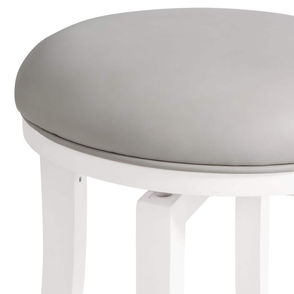 White Swivel Backless Wood and Leather Counter Stools, Set of 2
